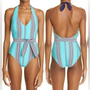 lemlem™ Luchia Deep V turquoise One piece SWIMSUIT size XS